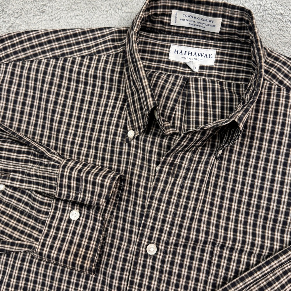 Hathaway Classic‎ Men's Plaid Long Sleeve Shirt Size M 15.5 33 Cotton Poly